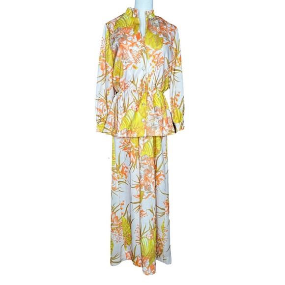 Unknown Dresses & Skirts - Vintage 70s 2 Piece Maxi Dress and Jacket Womens Mod Floral Tropical Stretch 16